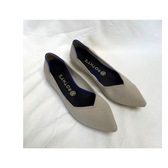 Rothy’s Sz 10 The Point Light Gray FLax Birdseye Knit Pointed Toe Ballet Flats - Picture 1 of 4